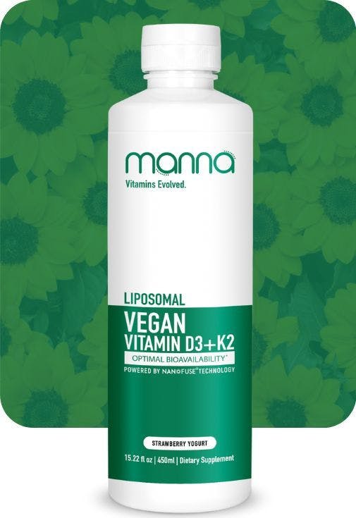 Liposomal Vegan Vitamin D3 + K2 on a colored background